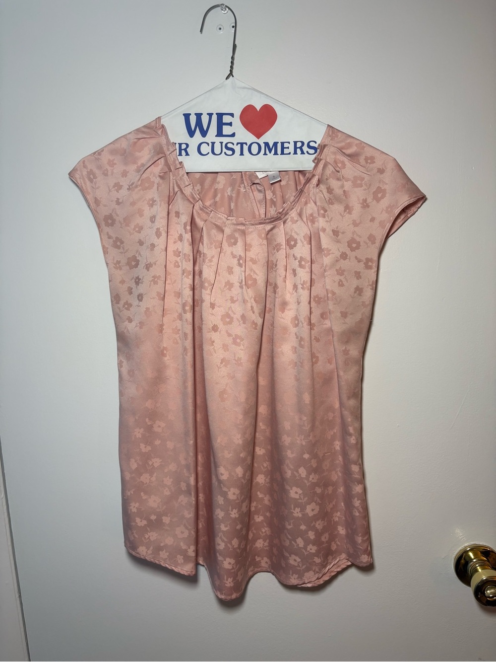 LC Lauren Conrad Blush Pink Floral Satin Cap-Sleeve Top